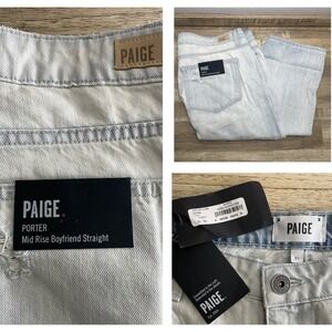 Paige Porter Boyfriend Straight Mid Destructed Jeans Women 31 Acid Wash Blue 27"